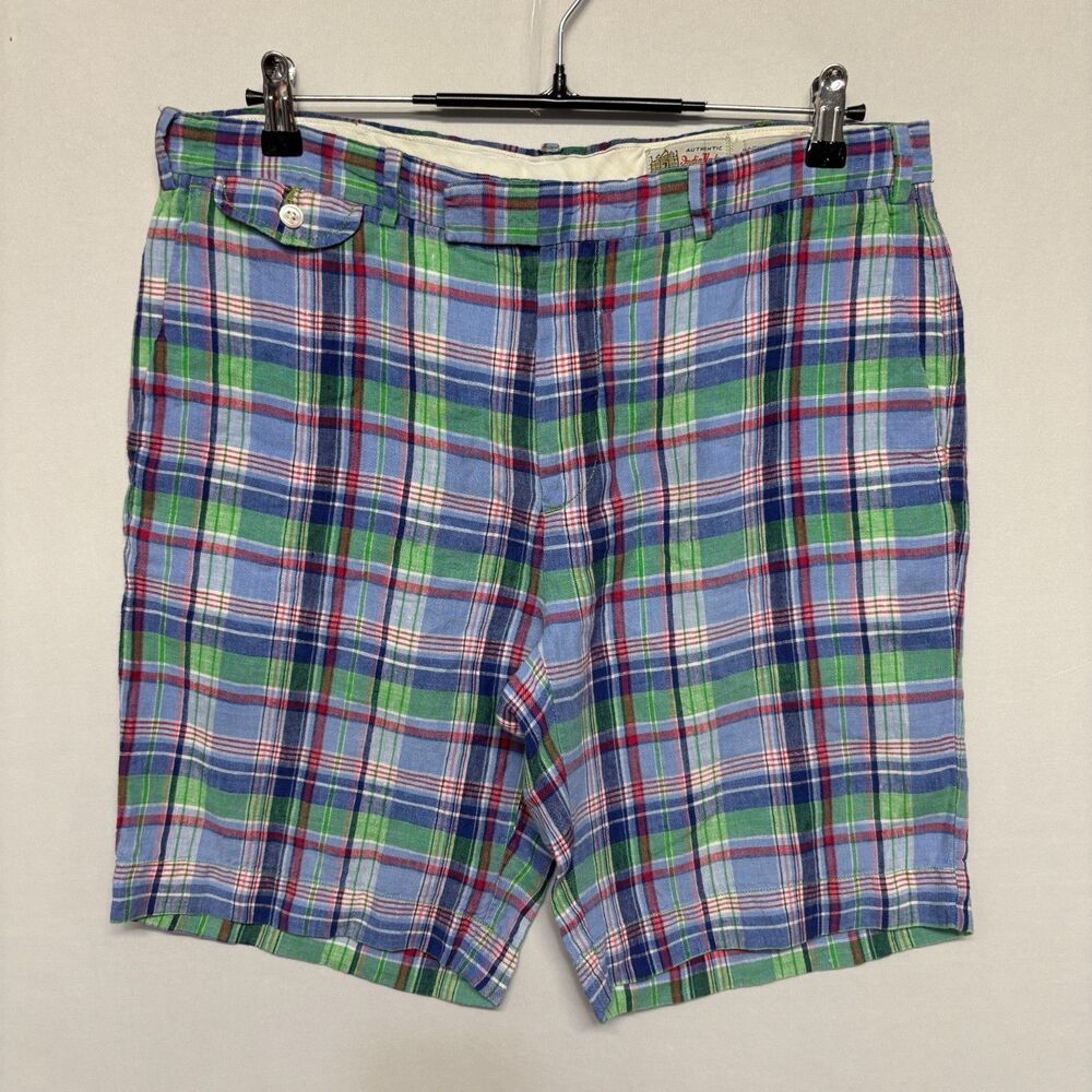 Polo Ralph Lauren Men Indian Madras 100% Linen Shorts Size 34 Classic D133 -13